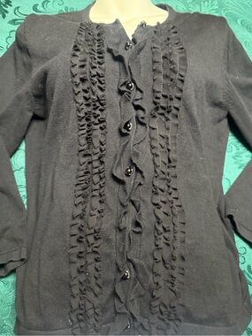Rafaella Black Ruffle-Front Cardigan XL